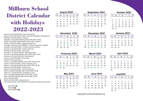Millburn School Calendar