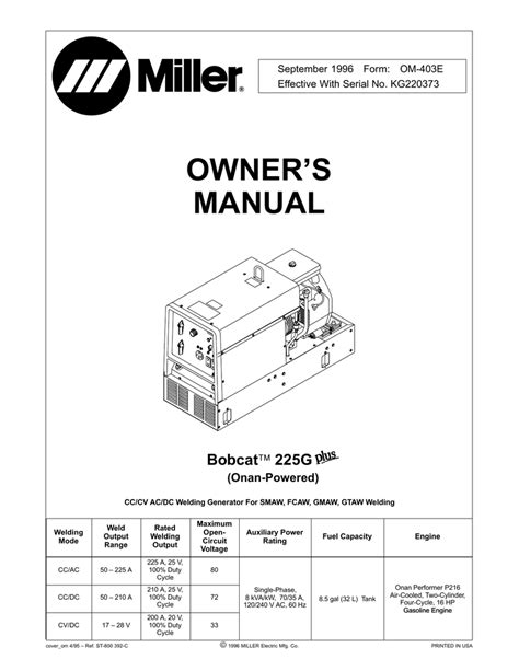 Miller bobcat 225 welder owners manual. - Cub cadet 1517 factory service repair manual.