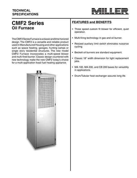 Miller CMF95 072 PG Forced Air Furnaces instruction, support, forum, description, manual. MansIo Mans.Io. Contacts; Forum; Ask a Question. Sign ... Miller CMF95 072 PG download instruction manual pdf 72 000 BTU 95 AFUE Natural Liquid Propane Gas Mobile Home Forced Hot Air Down Flow Furnace CMF95 072 PG204320462. Category: ….