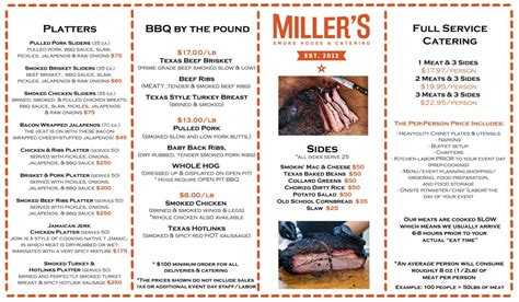 Millers bbq. Start your review of Miller's Barbeque. Overall rating. 7 reviews. 5 stars. 4 stars. 3 stars. 2 stars. 1 star. Filter by rating. Search reviews. Search reviews. Brian S. Talladega, AL. 49. 2. 1. Apr 22, 2022. By far the best place to eat in Talladega, we eat there at least 2-3 times a week and are very pleased each & everytime! Staff … 