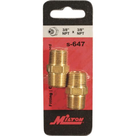 Milton 3/8in. NPT x 3/8in. NPT Male Hex Nipple, Model# S-647