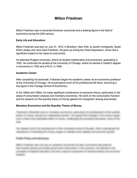 Milton friedman biography summary examples