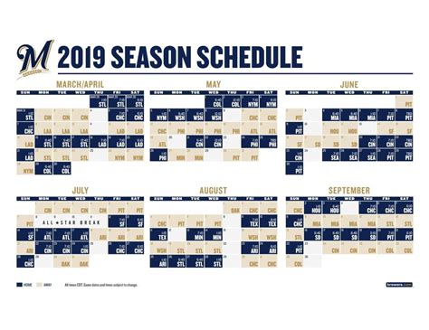 Milwaukee Brewers Printable Schedule