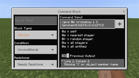 Minecraft Pe Help Me Make A Command To Give Me A Multishot Crossbow Arqade