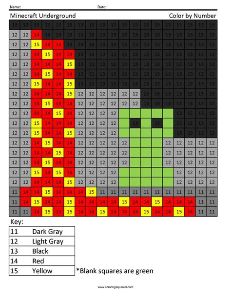 Minecraft Underground Color by Number Coloring Squared