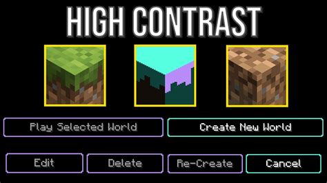 Minecraft high contrast texture pack. Description. 📖 About: Releases of snapshots for the Trails and Tails Update (1.20) revealed the addition of a new built-in resource pack called "High Contrast" which changes the buttons and some assets to have high contrast and have that retro-look. This pack essentially stacks on top of it, changing the GUI to look high contrast! 📷 ... 