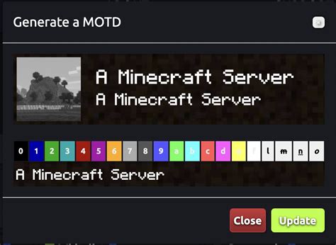 Minecraft motd generator. MiniMOTD is a basic server list MOTD plugin/mod for Minecraft servers and proxies. MiniMOTD supports RGB colors and gradients through MiniMessage, which is also where MiniMOTD gets it's name. For more detailed info on formatting text, refer to the MiniMessage docs. RGB colors are automatically downsampled for outdated clients. 