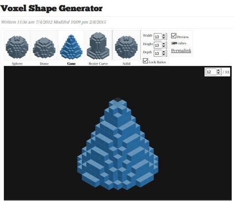 Minecraft shape generator.  Gives a level by level 3d breakdown of the schematics to...