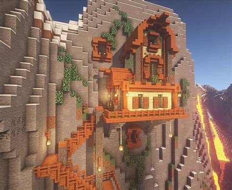 Minecraft side mountain house. A Minecraft Hanging Cliff House is an awesome idea for a house, it is very different than the usual normal house, and it is pretty unique, you don't really s... 