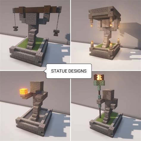 Minecraft statue designs. Here on r/MinecraftBuilds, you can share your Minecraft builds with like-minded builders! From PC to Pocket Edition, professional to novice all are welcome. We want to see what you have created! I built 5 new Villager Statue designs! [Including Tutorial] This has no business being this fucking cool. Villagers be looking like Easter island. 