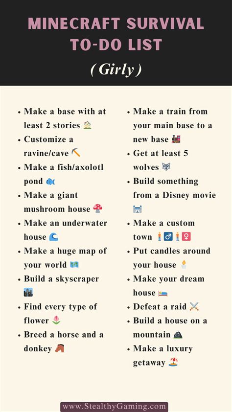 Minecraft to do list survival