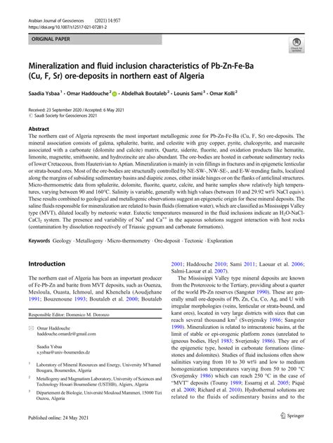 Mineralization and fluid inclusion characteristics of Pb-Zn-Fe-Ba …