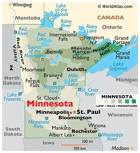 Jan 23, 2024 · Outline Map. Key Facts. Minnesota, a state in the upper Midwest of the United States, borders Canada to the north, Lake Superior and Wisconsin to the northeast, Iowa to the south, and South Dakota and North Dakota to the west. The state spans an area of 86,935 mi 2 (225,163 km 2 ). . 