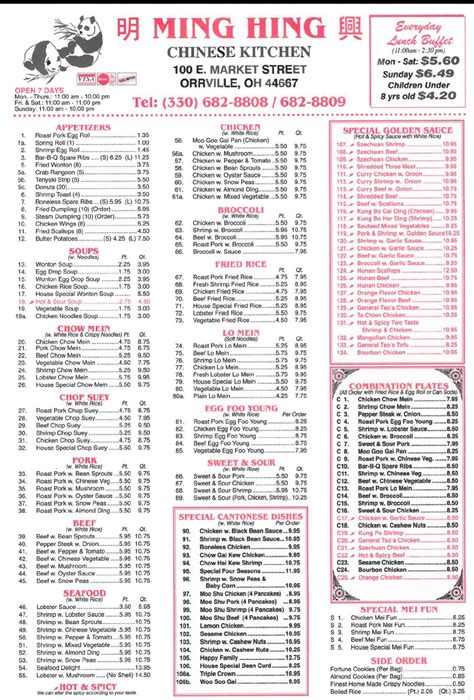 Ming hing orrville ohio. Prices and menu items are subject to change. Contact the restaurant for the most up to date information. Page 1 of 1 Back to top. Check out other Chinese Restaurants in Orrville. MenuPix.com is a comprehensive search engine for United States and Canada restaurant menus, reviews, ratings, delivery, and takeout information. 