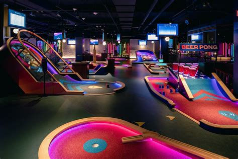 Mini golf indoor. The realm of 3D blacklight mini golf awaits you on an 18-hole adventure course in the heart of the city! Embark on a golf-journey through 3 … 