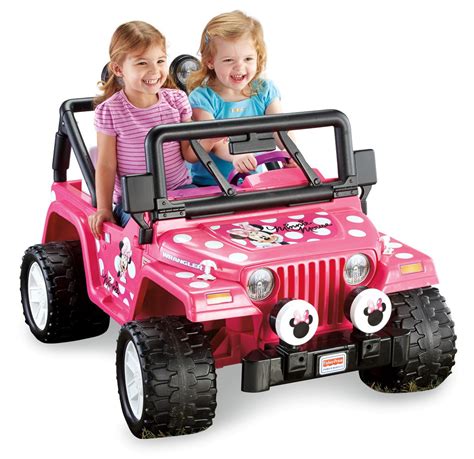 This Power Wheels Jeep ride-on looks just like the real thing with the added fun of adorable Disney Minnie Mouse graphics and character phrases! Realistic detailslike a pretend …. 