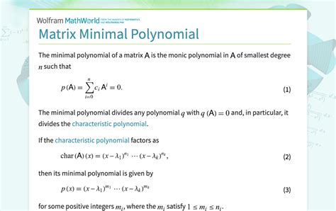 Minimal polynomial of a matrix calculator.  Core relation: The calculator search...