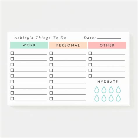 Minimalist Daily Organizer - To Do List - Hydrate Post-it Notes