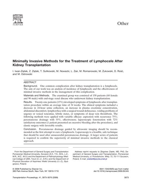 Minimally Invasive Methods for the Treatment of Lymphocele After Kidney …