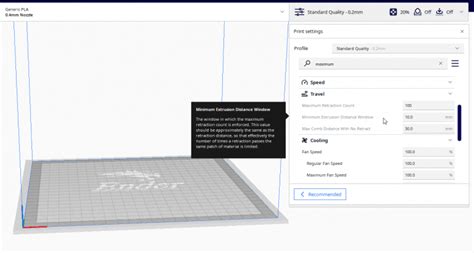 Minimum extrusion distance window direct drive. 5mm Max Retraction Count: 100 Minimum Ex...