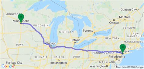 Drive • 19h 50m. Drive from New York, NY to Minneapolis 1205.3 miles. $210 - $320. Quickest way to get there Cheapest option Distance between.