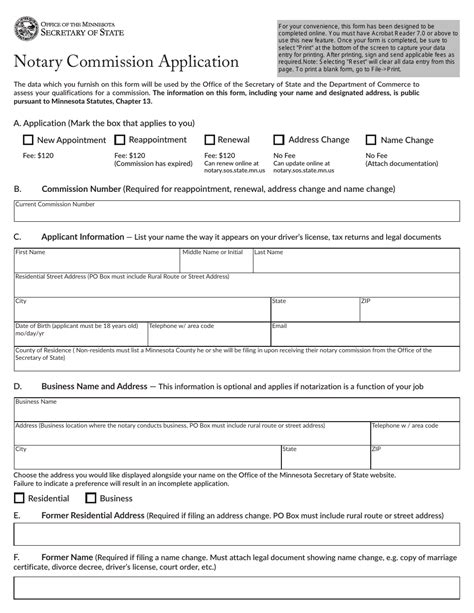 Minnesota Notary Commission Application Form Download Fillable PDF