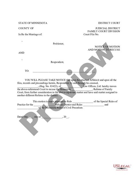 Minnesota Notice of Motion and Motion to Recuse Presiding Judge US