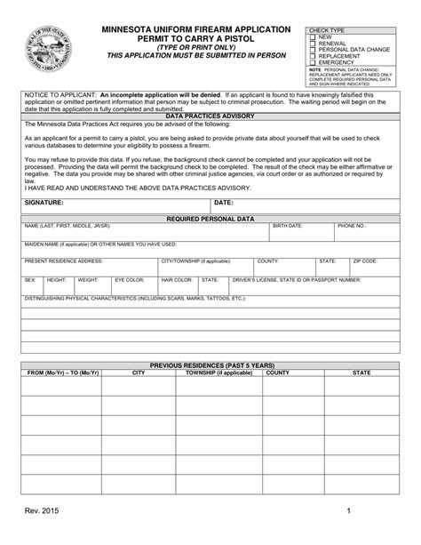 Minnesota Permit to Carry Application Form Fill Out and Sign