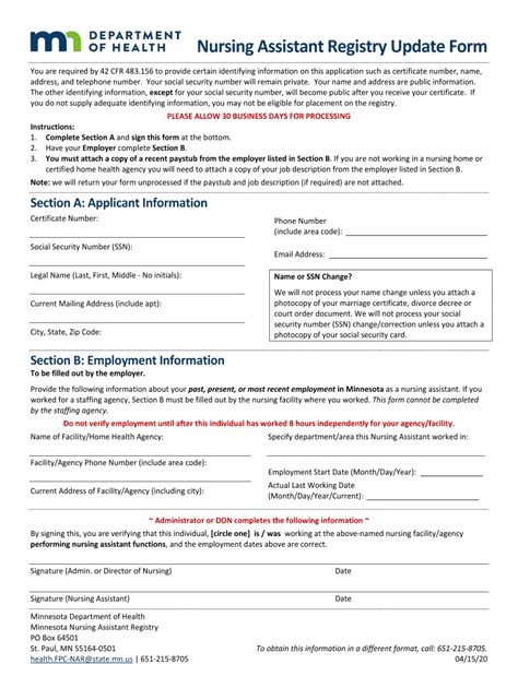 Minnesota nurse aide registry. Border State Registry. Border State License Recognition Fact Sheet; Continuing Education. ... Nursing Assistant Registry; Laws and Rules. Board of Nursing Rules; Nurse Practice Act; Related Laws. ... Minnesota Board of Nursing 1210 Northland Drive Suite 120 Mendota Heights, MN 55120 Phone: 612-317-3000 ... 