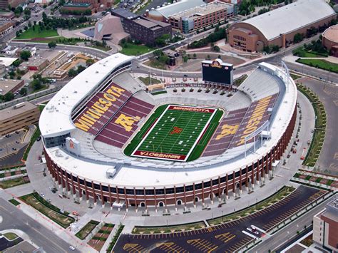 Minnesota tcf bank stadium. When completed, Huntington Bank Stadium became the first new football stadium in the Big Ten since 1960. The Gopher locker room is a state of the art 60 x 25-yard area, shaped like a football with 120 custom-built lockers and 10 LCD televisions. ... MLB All-Star concert, the Rolling Stones and U2. The Minnesota Vikings played their … 