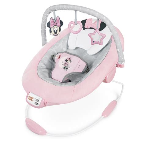 MINNIE MOUSE Blushing Bouncer Mouse will love playtime in the MINNIE Bouncer from Bright Starts. Cradle baby in comfort of the cradling with super soft Support younger babies with adorable head cushion adorned Minnie bow! Add a few extra hands-free the day by entertaining baby melodies auto-shut minutes. bar lifts easily with one hand keeps ...