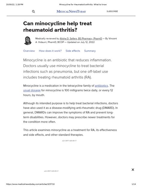 Minocycline for rheumatoid arthritis What to know