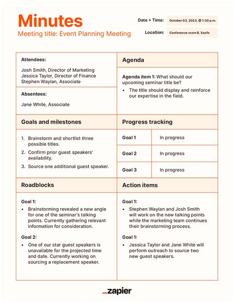 Minutes of Meeting - Sample Format with Best Practices