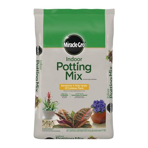 Miracle gro indoor potting mix. 8 Quart. 32 Quart. Shop Now. Overview. Thirsty plants are mopey plants—keep them hydrated with Nature’s Care® Organic & Natural Potting Mix with Water Conserve®, a potting mix designed to protect against over- and under-watering. Contains cool things from nature like yucca and coir, which provide unique moisture control qualities. 