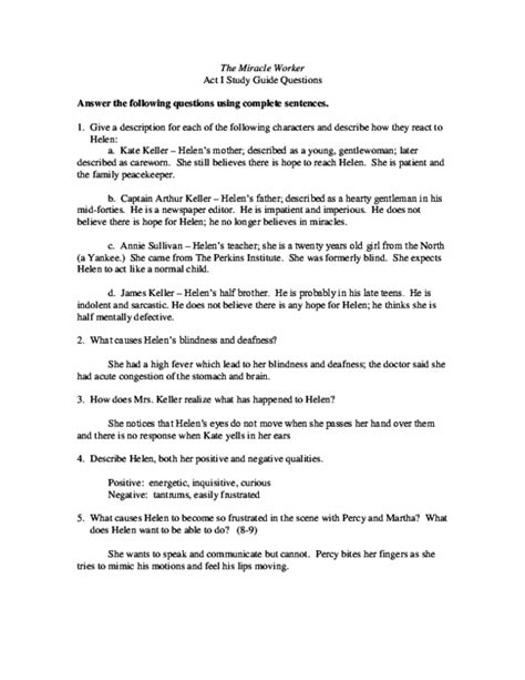 Miracle worker study guide act one answers. - A girls guide to growing up making the right choices.