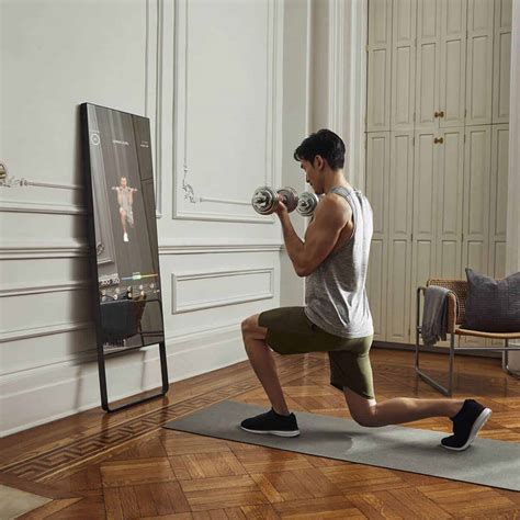 Mirror exercise. The mirror has an invisible camera embedded which tracks your form using multi-feature body tracking. Our technology knows when you are doing it right and wrong, and will give you feedback and count your reps accordingly. There are currently more than 200 exercises which have AI tracking embedded. 
