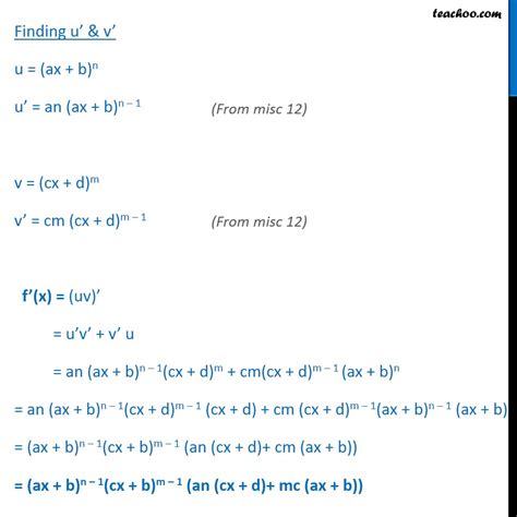 Misc 13 Find Derivative Ax B N Cx D N Class 11