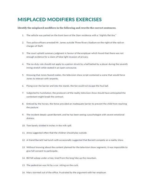 Misplaced Modifiers Worksheet 2 PDF