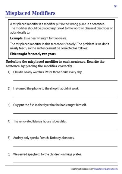 Misplaced Modifiers Worksheets Worksheets Library