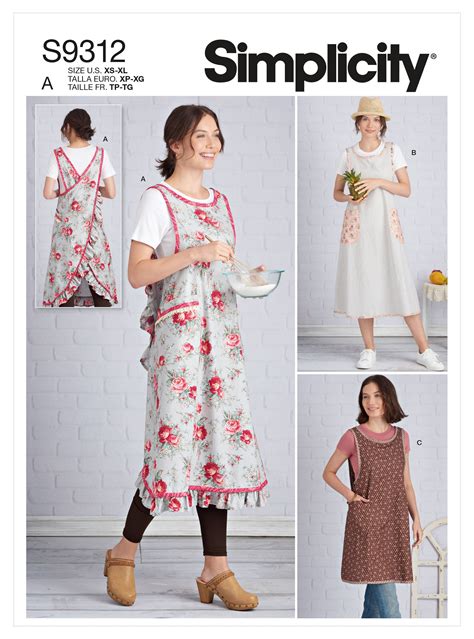 Misses Aprons Simplicity Sewing Pattern 9312. Size XS-XL.