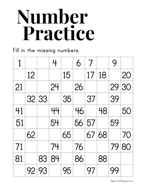 Missing Numbers Worksheet 1 100