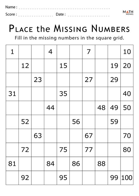 Missing Numbers Worksheets Math Monks