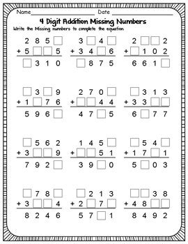 Missing digits 4digit addition Addition by