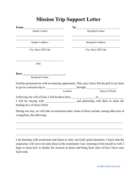 Mission Trip Letter Template