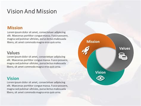This free Mission Vision Values slide template offers a simple and clear design to share with your audience. When it comes to strategic planning and business management, your mission, vision, and values (also called the code of ethics) statements are essential. Therefore, this clear and modern slide allows you to present all three thanks to 3 .... 