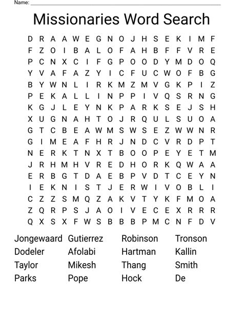 Missionaries Word Search WordMint