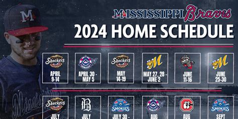Mississippi braves schedule. 2024 MLB schedule packed with marquee matchups. February 20th, 2024. The 2024 MLB season will begin in Korea when the Dodgers and Padres face off in the Seoul Series from March 20-21. A week later, all 30 clubs are slated to play on Opening Day (Thursday, March 28), and the regular season will wrap up on Sunday, Sept. 29, with the 94th All-Star ... 
