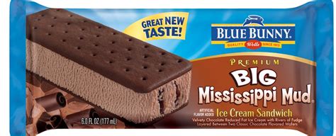 Mississippi mud ice cream sandwich. Personalized health review for Blue Bunny Ice Cream Sandwich, Big Mississippi Mud: 290 calories, nutrition grade (D plus), problematic ingredients, and more. Learn the good & bad for 250,000+ products. 