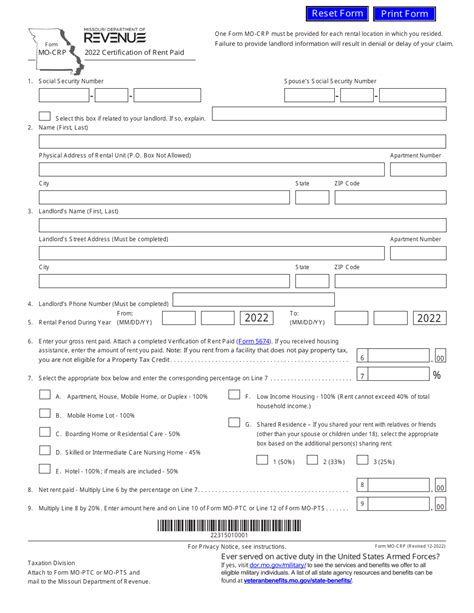 Missouri Form MO-CRP (Certification of Rent Paid) - 2024 …