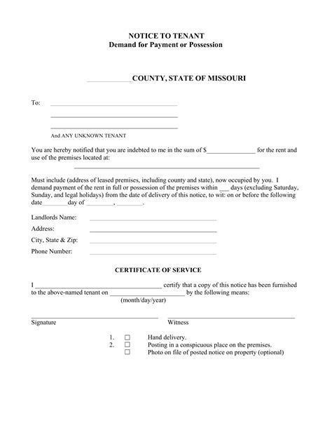 Missouri Notice to Quit Form NonPayment of Rent eForms